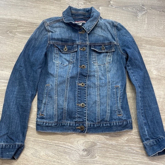 Y2K Tommy Jeans Hilfiger Womens Denim Trucker Jacket Dark Wash size XS - Picture 1 of 6